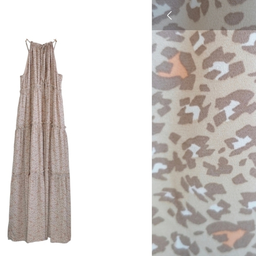 Nanette Nanette Lepore Sweet Romance Boho Cheetah Print Tiered Maxi Dress Sz 10